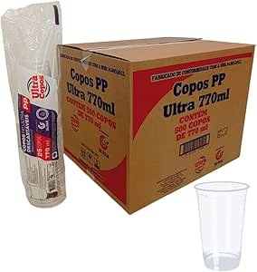 COPO 770ML DESCARTAVEL LISO TRANSPARENTE PP – CAIXA COM 500 UNIDADES